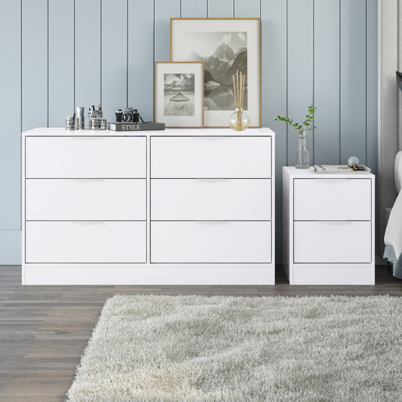 Carissa 2 Piece Bedroom Set 6 Drawer Dresser 2 Drawer Nightstand